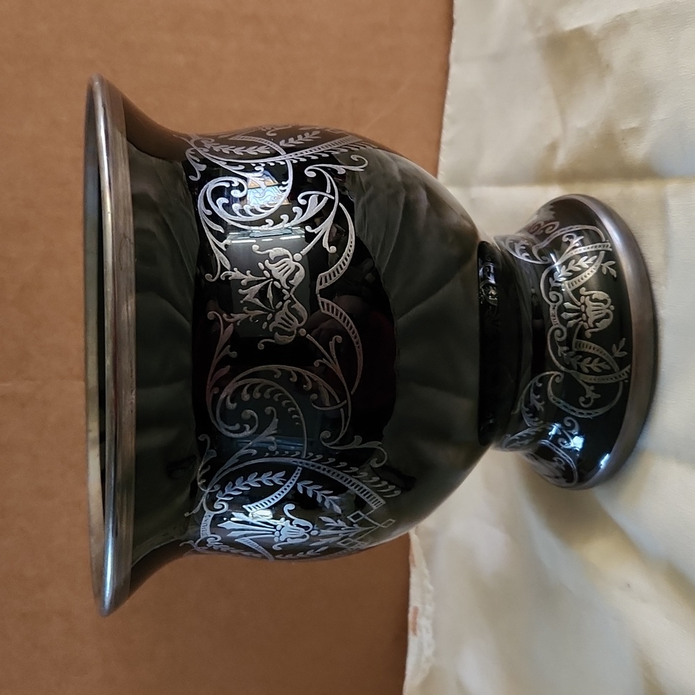 Art Deco Sterling Silver Overlay  Black Vase - Picture 6 of 9